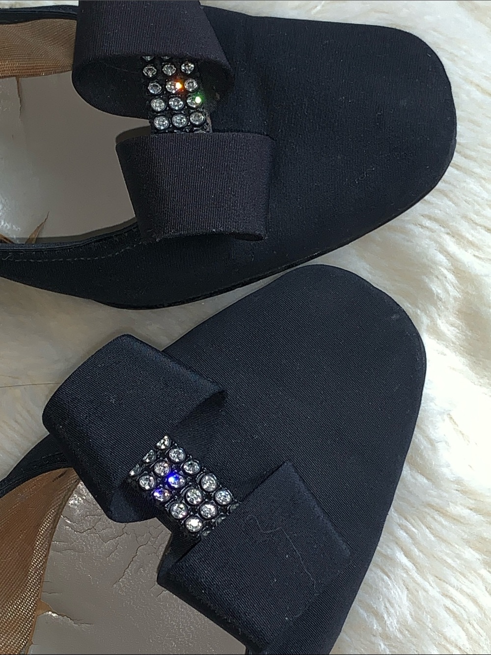 Vintage 60s Sparkling black crystal bow Glam heels pumps shoes 8.5